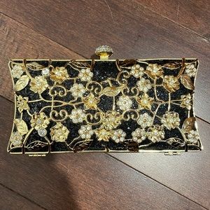 Beaded Rhinestone Black & gold clutch